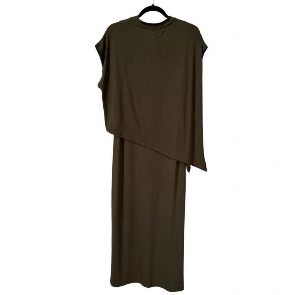 Sweaty Betty Layered Jersey Stretch Midi Olive Green Dress | Size Small - Picture 6 of 11